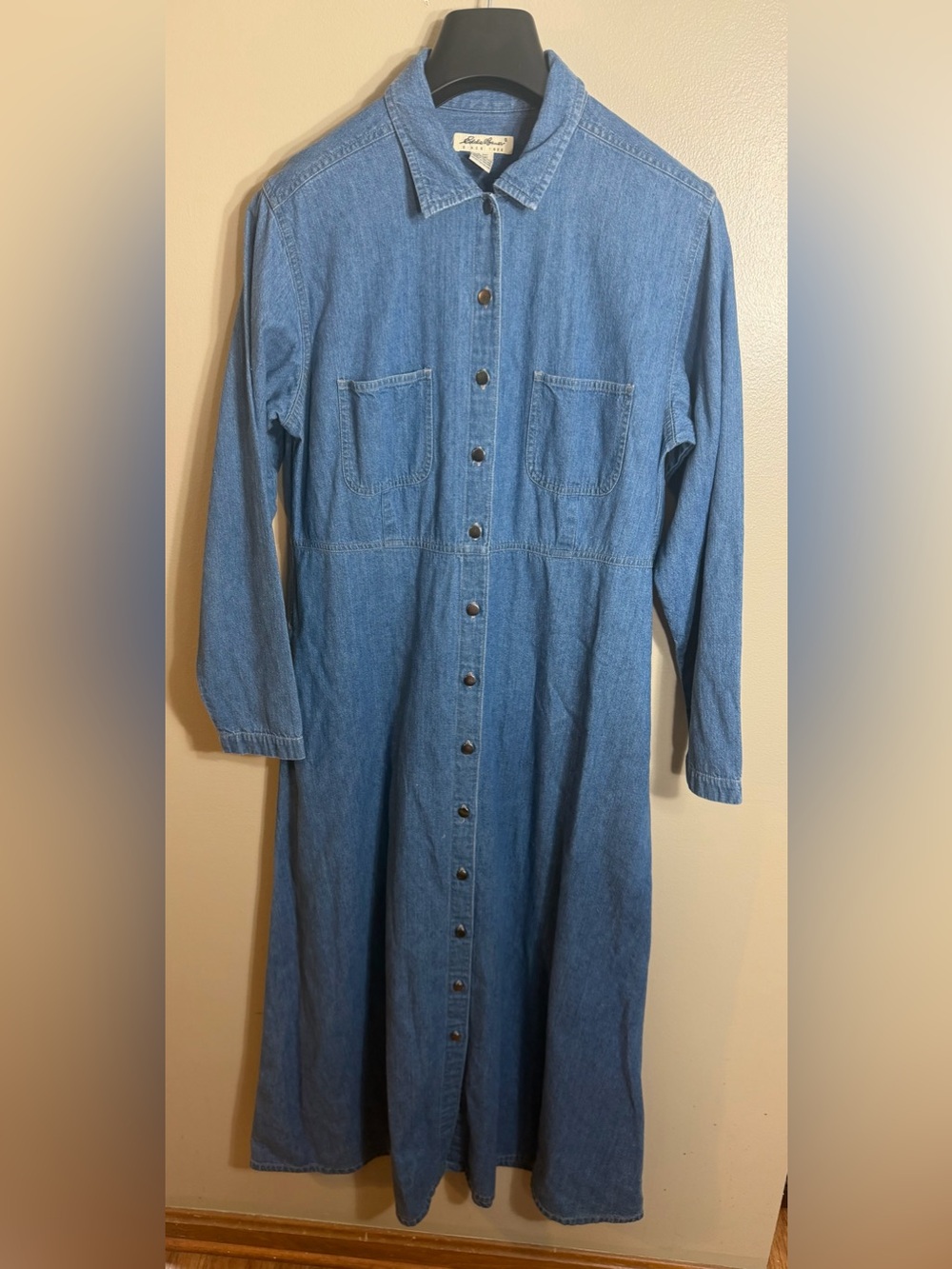 Vintage Eddie Bauer Denim Maxi Dress L 90s Button Front 57”